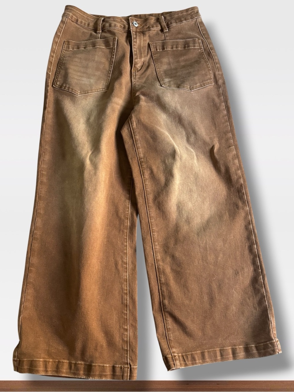 Sidefeel Brown High Rise Wide Leg Patch Pocket Jeans Size 14
